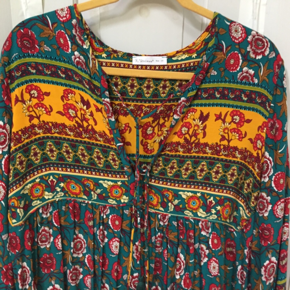Floral Long Sleeve Dress - Multicolor - Picture 4 of 15